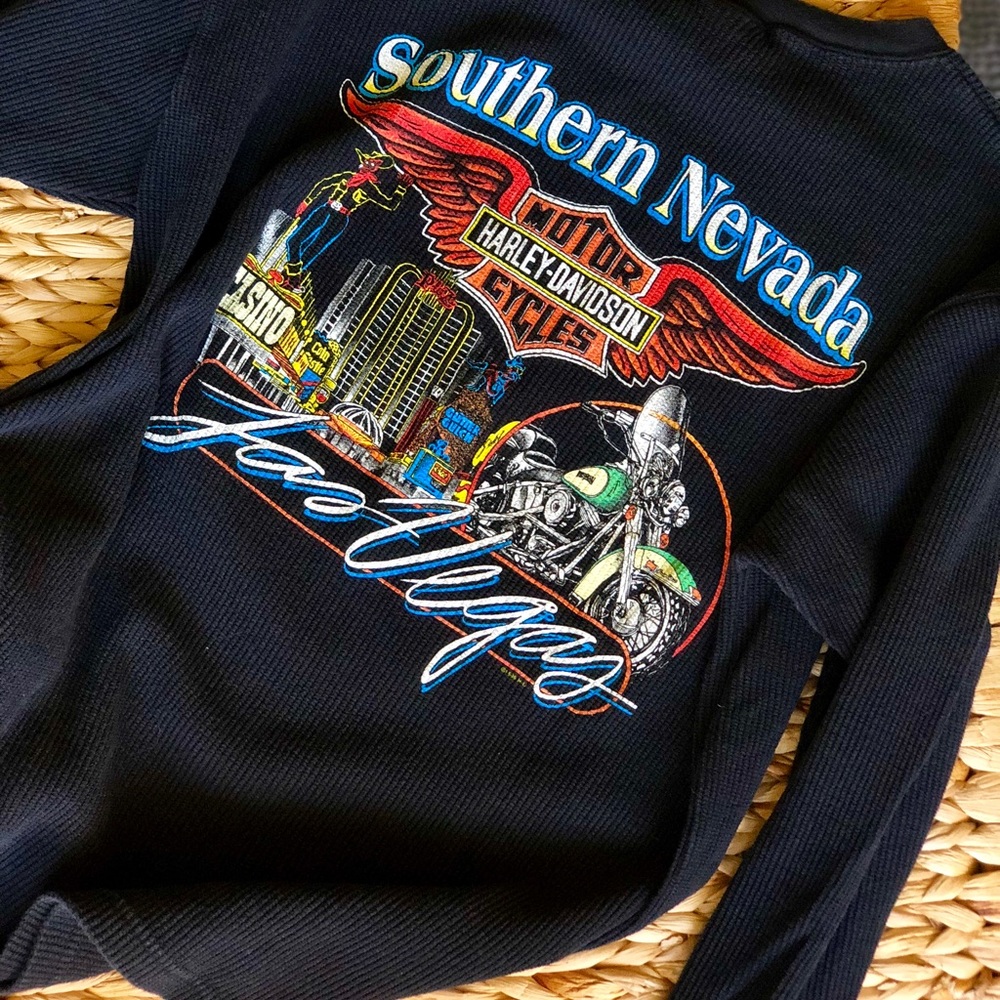 Vintage Harley Davidson Waffle Cut Long Sleeve